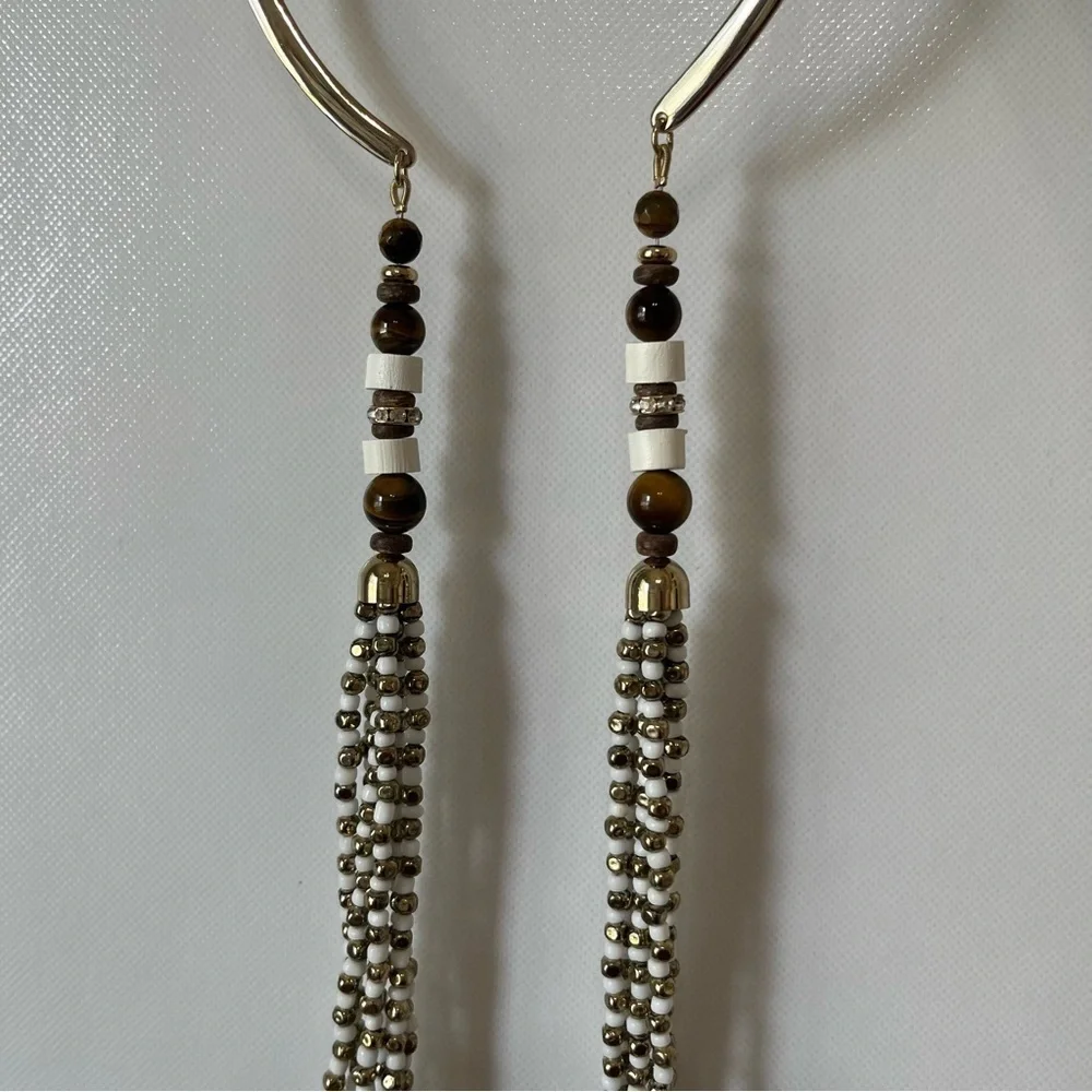 Talbots Multi-Strand Gold and White Long Beaded Necklace NWT